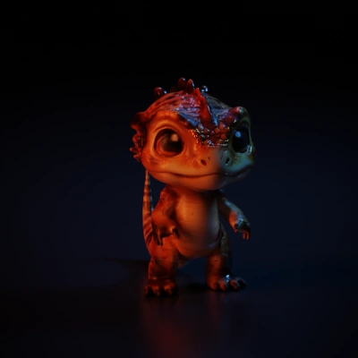 Baby dragon with large cute eyes.