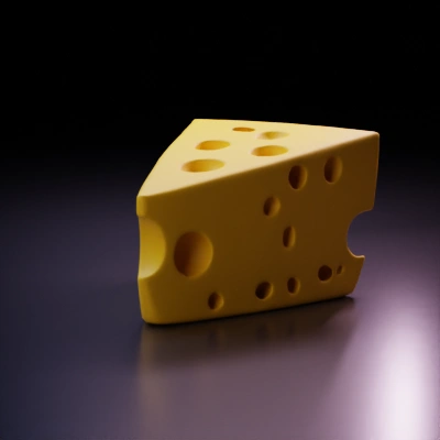 Chunk of cheese with holes, cartoon style.