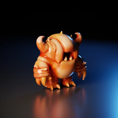 Armored alien creature with horns and claws. It has croissant material
