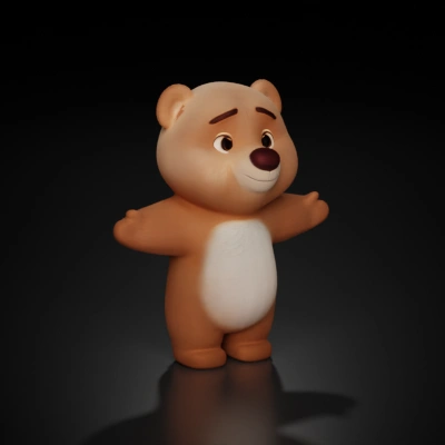 Cute cartoon bear, open arms, friendly expression.