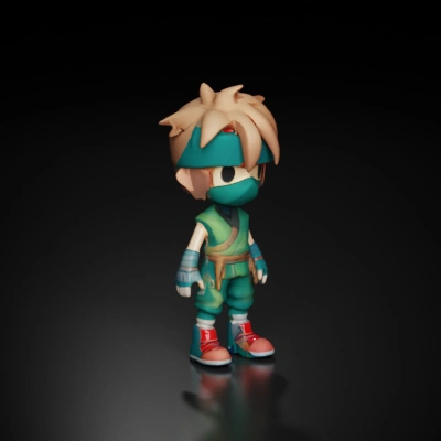 Ninja character, chibi style, cartoonish proportions.