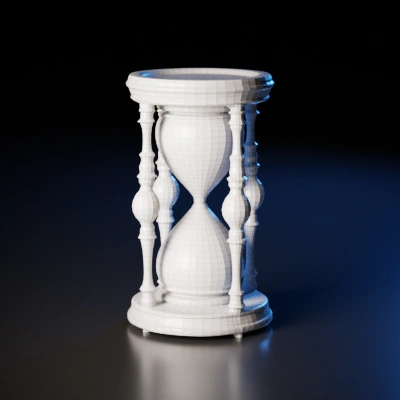 Ornate hourglass with intricate details. symmetric geometry, smooth edges, complex geometry.