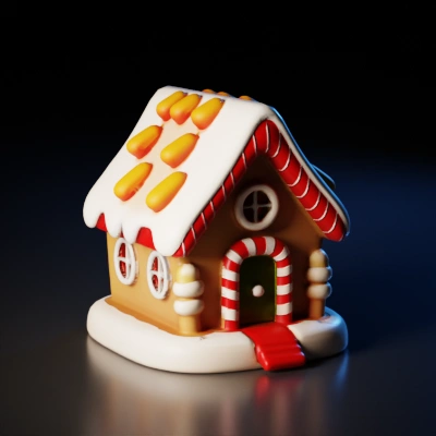 Gingerbread house with candy decorations.
