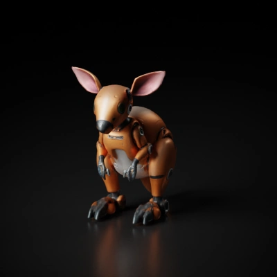 Robot kangaroo, futuristic design, robotic limbs, ready for games.