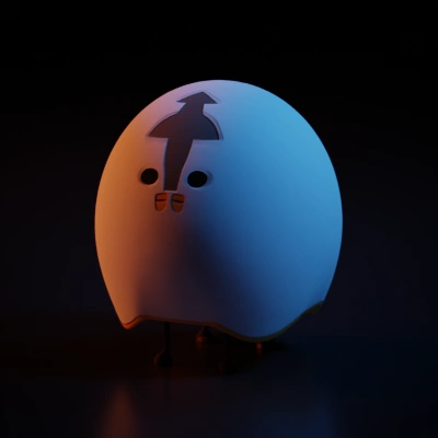 Cartoonish bird-like character with a crack on its head.