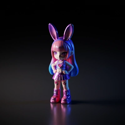 Stylized bunny-eared girl figurine.