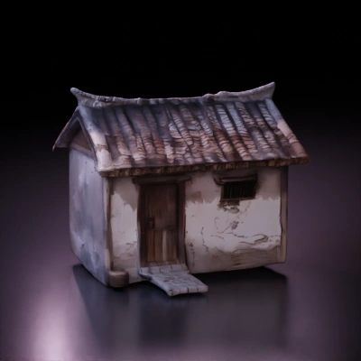 Small rustic house with straw roof.