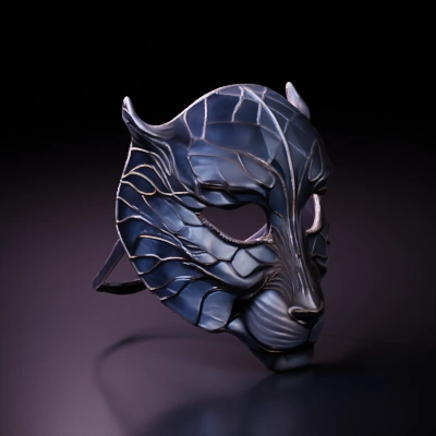 Feline-style mask with intricate design.