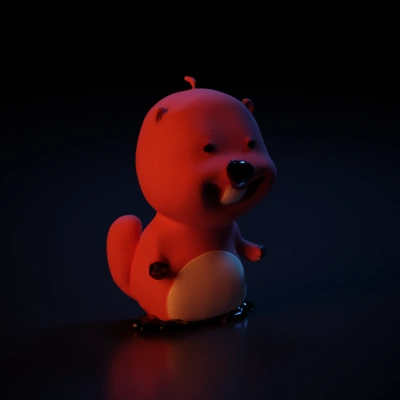 Cartoon bear character, playful appearance.
