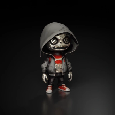Cartoon zombie child with wide eyes.