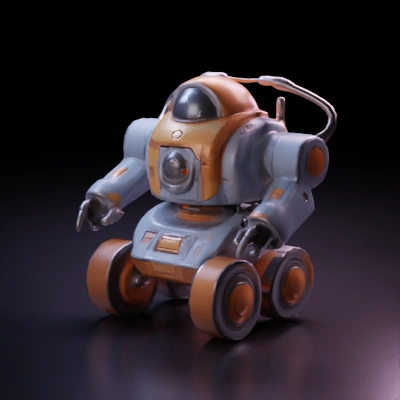 Compact wheeled robot with arm attachments.