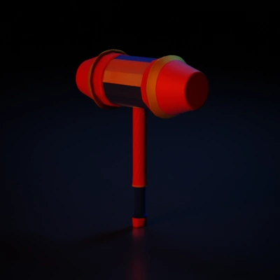 Cartoonish mallet, oversized, toy-like, cylindrical handles.