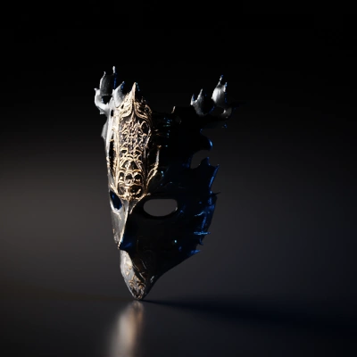 Intricately designed ceremonial mask with floral elements.
