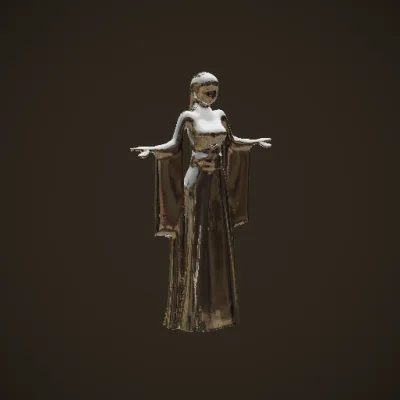 Elegant animated character in traditional attire. Water tight. symmetric geometry, smooth edges, complex geometry, character