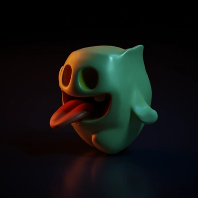 Round, happy character with tongue out.