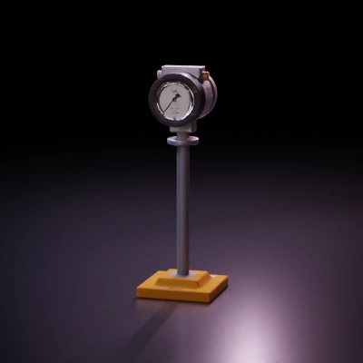 Analog pressure gauge on stand, 3D model.