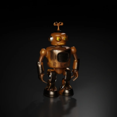 Retro-style robot, vintage design, round chest display, mechanical limbs.