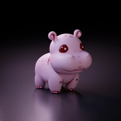 Chibi-style cartoon hippopotamus, big eyes, cute expression.