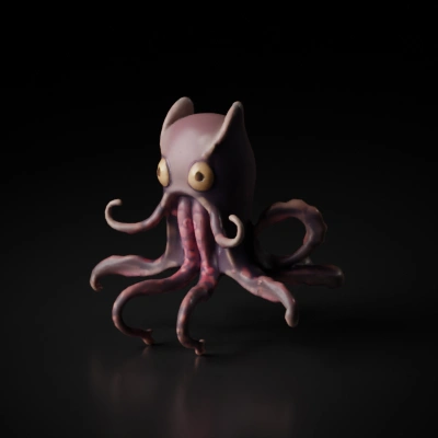 Cartoon octopus with round eyes, eight tentacles.