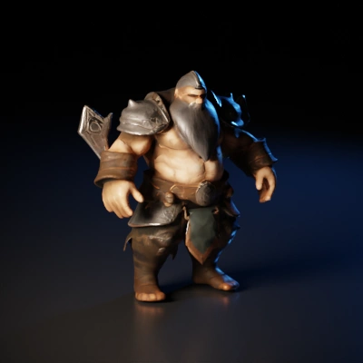 Muscular barbarian warrior with ornate armor, imposing stance.