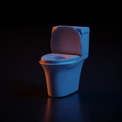 Used ceramic toilet, indoor object. . symmetric geometry, simple geometry.