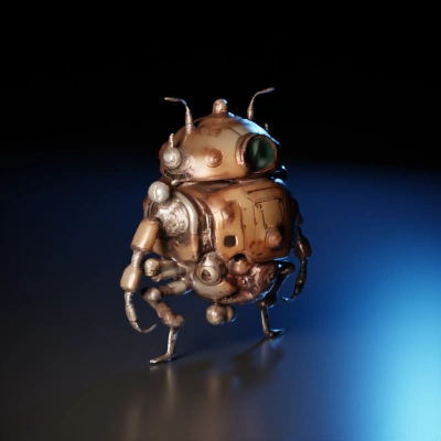 Steampunk robot, spider-like, mechanical arms, detailed surface. six leg