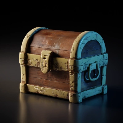 Treasure chest, wooden and metallic details with handles.