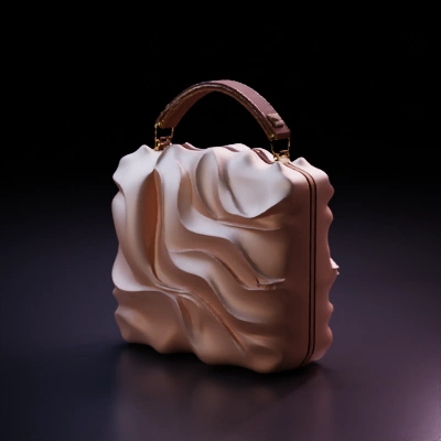 wavy-textured handbag with handle.