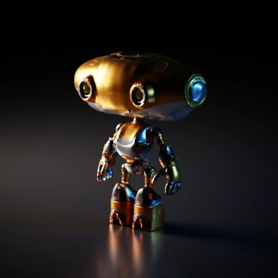 Robotic character, humanoid proportions, futuristic style.