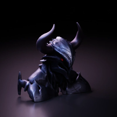 Mythical dragon with horns, detailed armor scales.