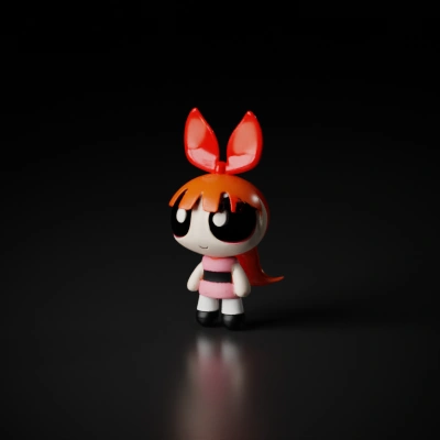 Cartoon character with big eyes, pigtails, and a dress.