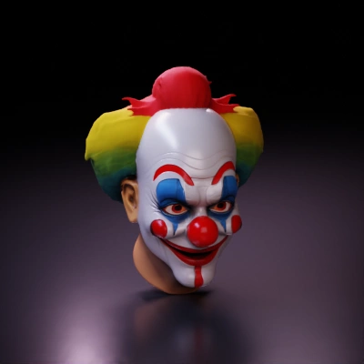 clown face with colorful wig.