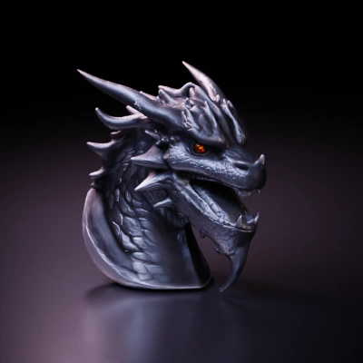 Ferocious dragon head with detailed scales, menacing expression.