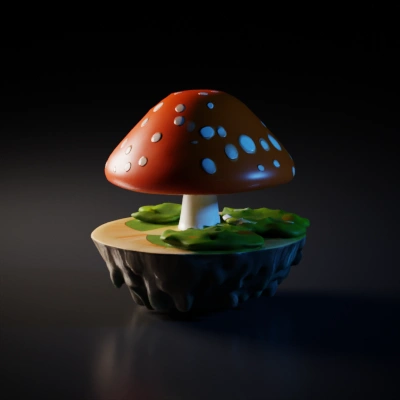 Mushroom growing on floating island.