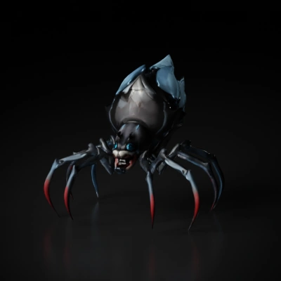 Artificial spider with crystal-like armor, eight legs.