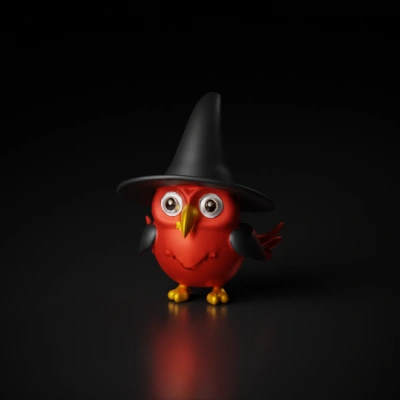 Cartoon owl with a witch hat, cute design.
