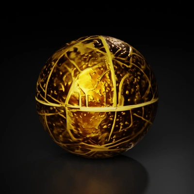 Radiant celestial orb, glowing center, intricate lines.