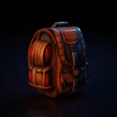 Hiking backpack, detailed design, various compartments.