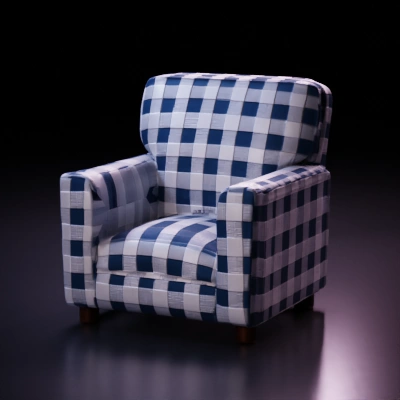 Plush cushioned armchair with grid pattern.