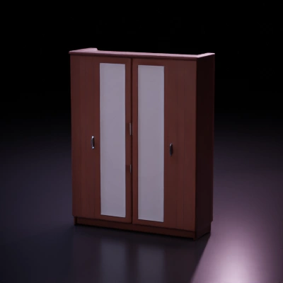 Wooden wardrobe with mirrored doors.
