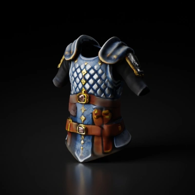 Medieval armored chest piece with belts and buckles.