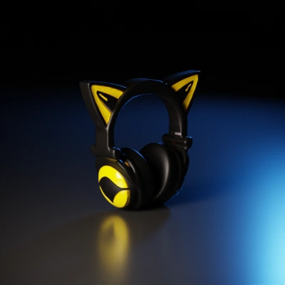 Headphones with cat ears, stylized, sleek design.