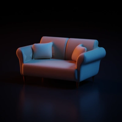Comfortable modern sofa, three cushions.