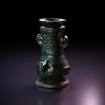 Ancient Chinese bronze ritual vessel, ornate designs.