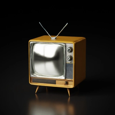 Retro television set with antennas, dials, and wooden body.