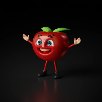 Anthropomorphic smiling apple with arms and legs.