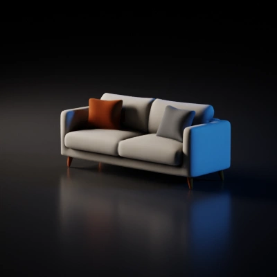 Modern three-seat couch with cushions.