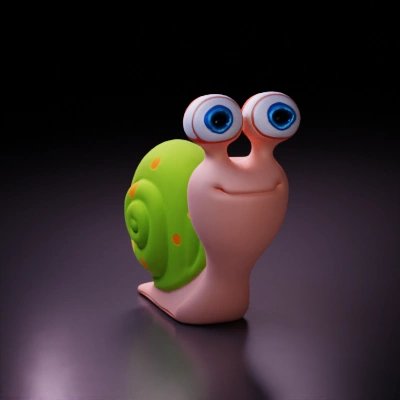 Cartoon snail with spiral shell, big eyes. WITH RED AND BLUE COLORS ADDED