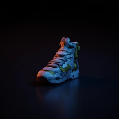 Futuristic sneaker with high ankle support.