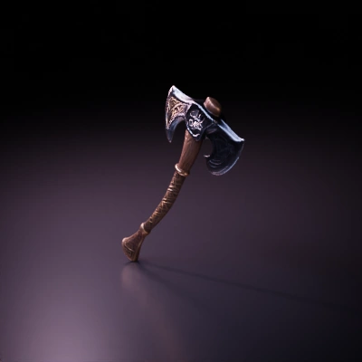 Ornate double-headed axe with intricate designs.